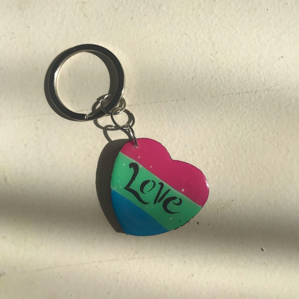 Heart-Shaped 'Love' Keychain Pendant in Pink, Green & Blue LGBTQ